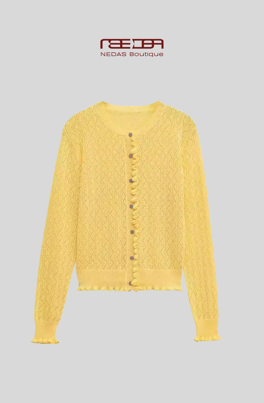 Gelber Strickcardigan und Top im Lochmuster-Design- Sun Kiss Set