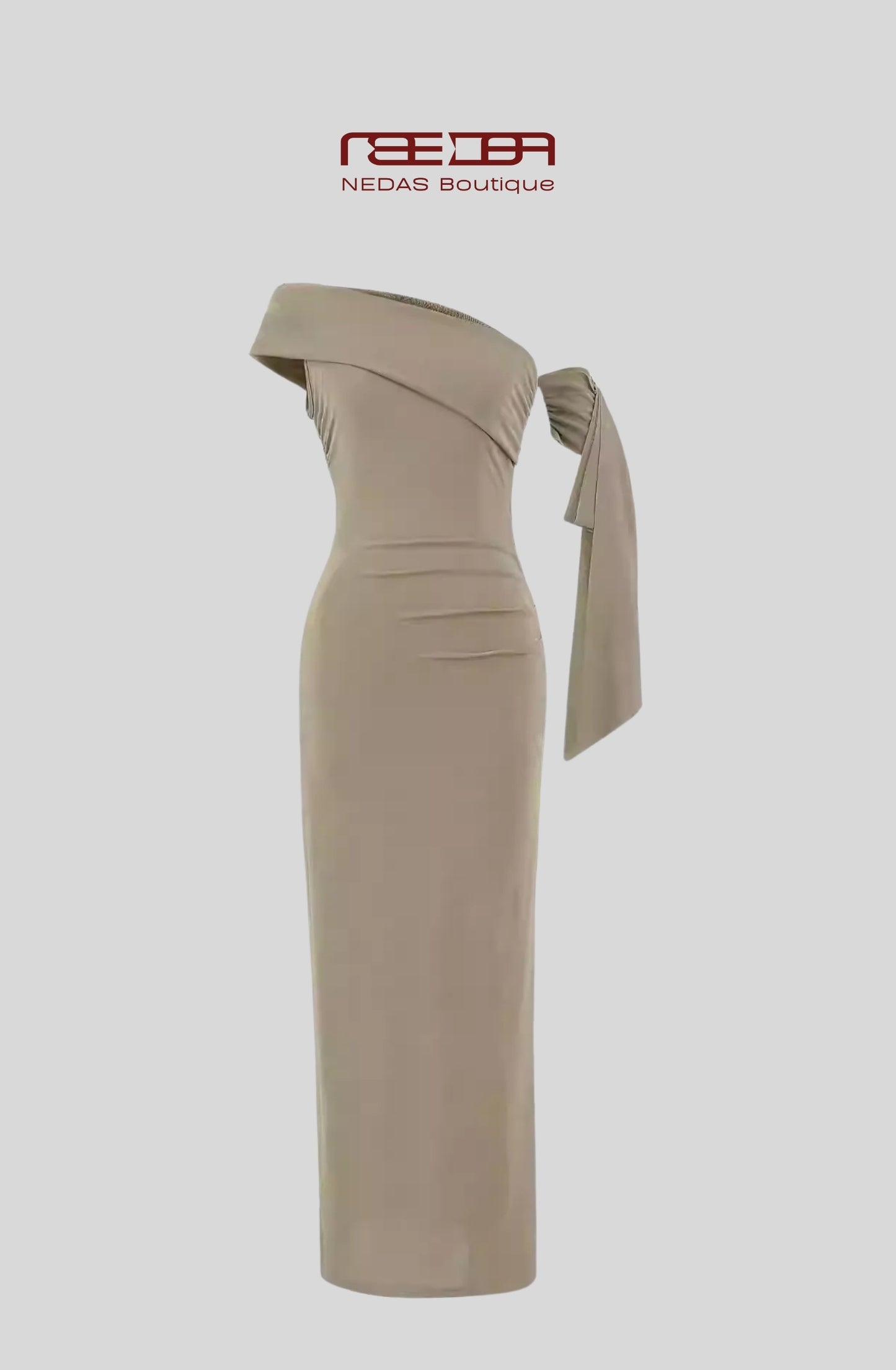 Ariya – Elegantes One-Shoulder-Maxikleid in Sandbeige