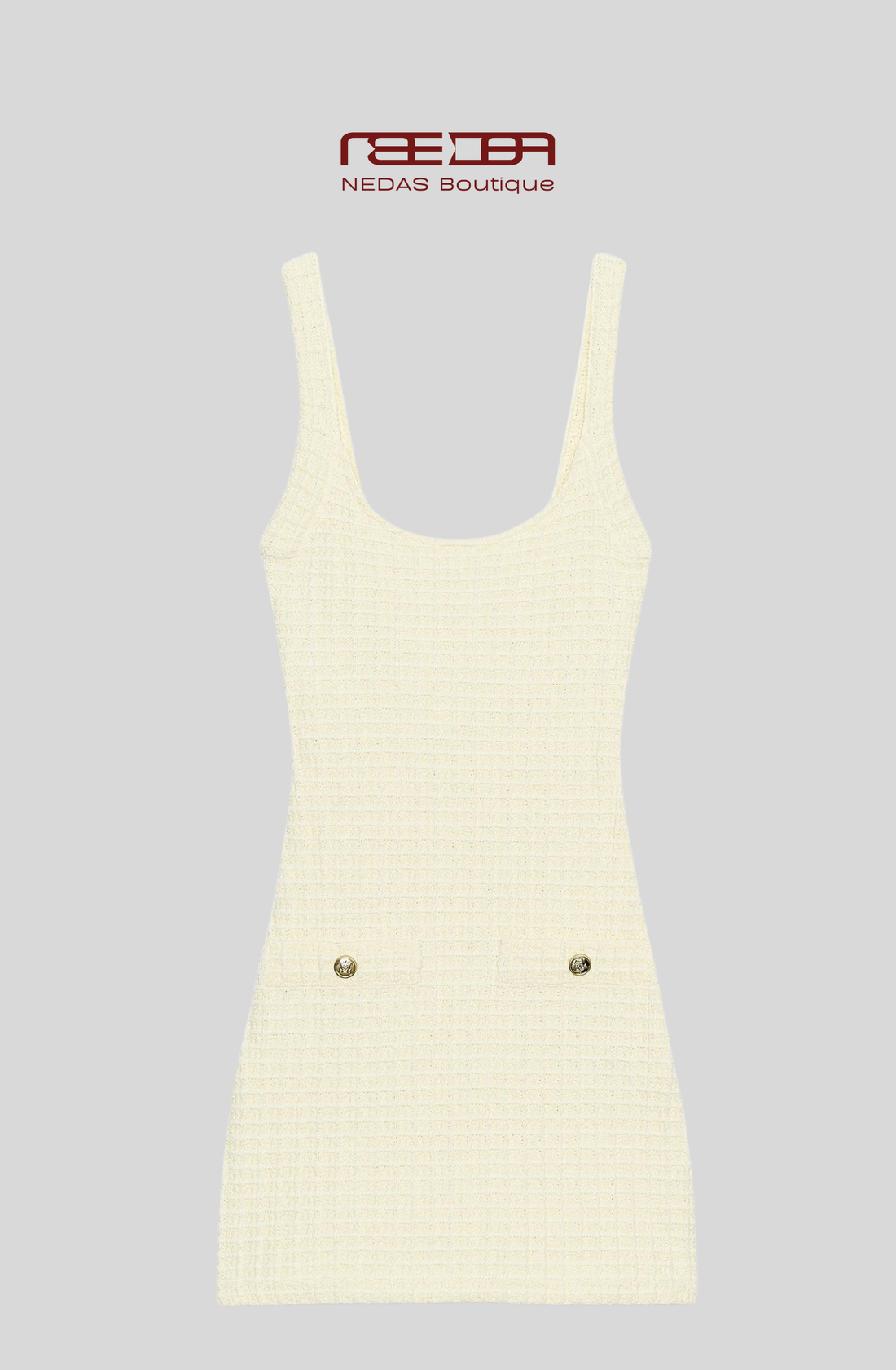 Elina Kleid - Femininer Tweed-Look mit Dekorative Deko-Knöpfe