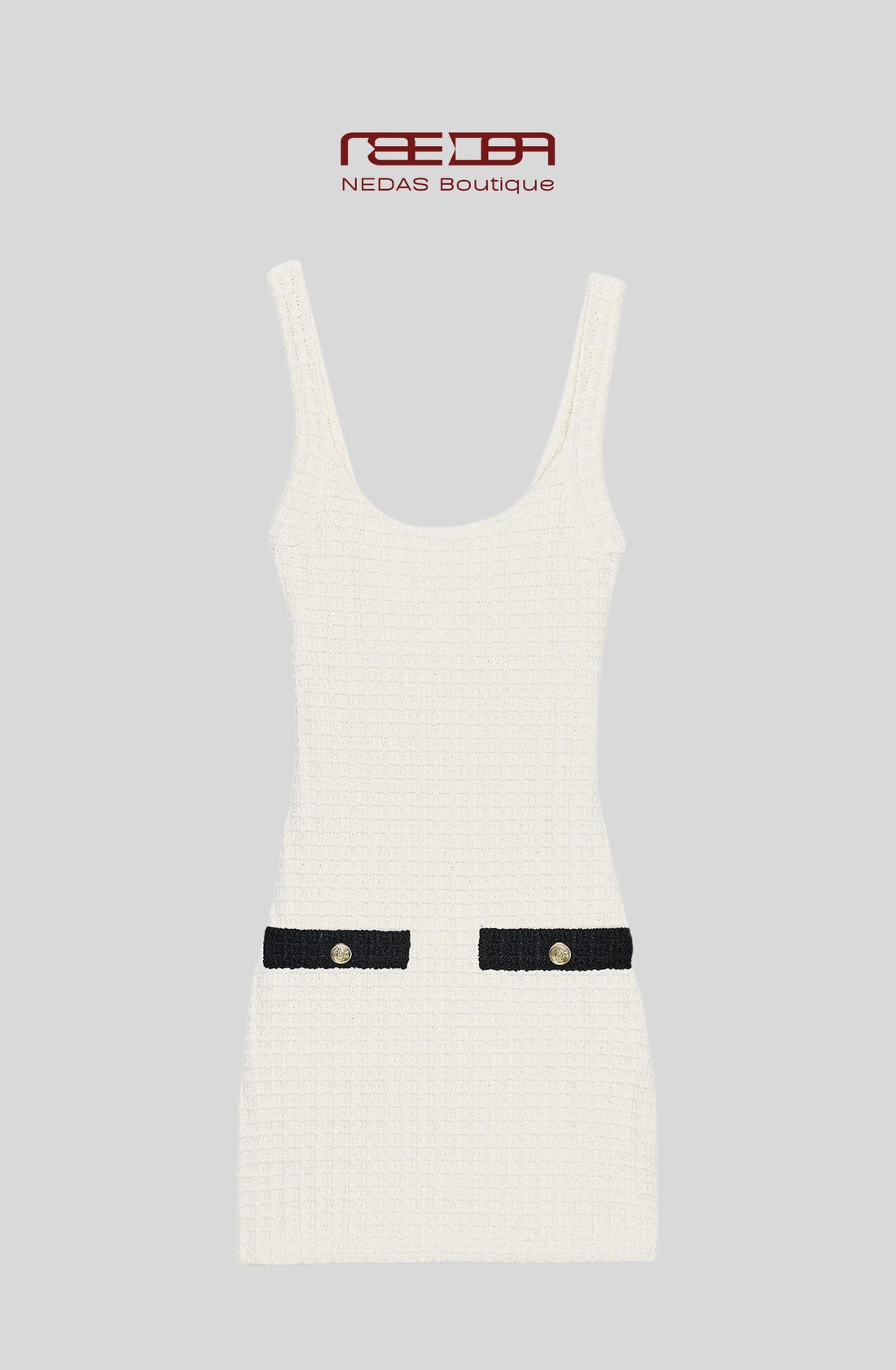 Elina Kleid - Femininer Tweed-Look mit Dekorative Deko-Knöpfe