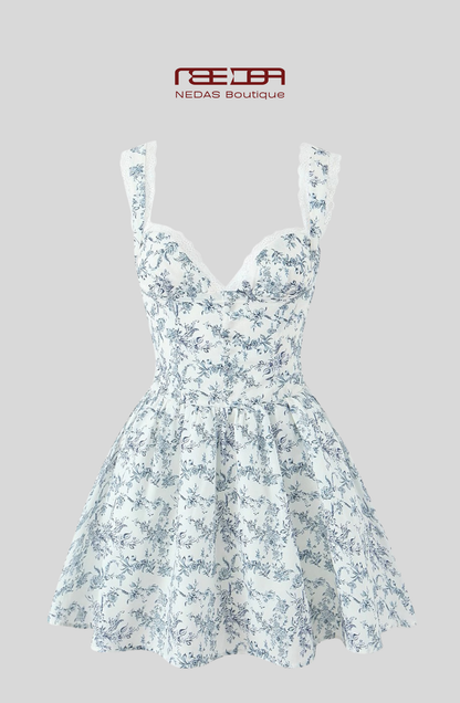 Viona – Romantisches Korsagen-Minikleid mit Blumenmuster