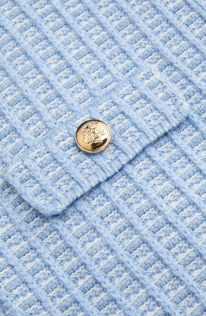 Celina Kleid Hellblau- Feminines Tweedkleid im französischen Stil mit Knopfleiste