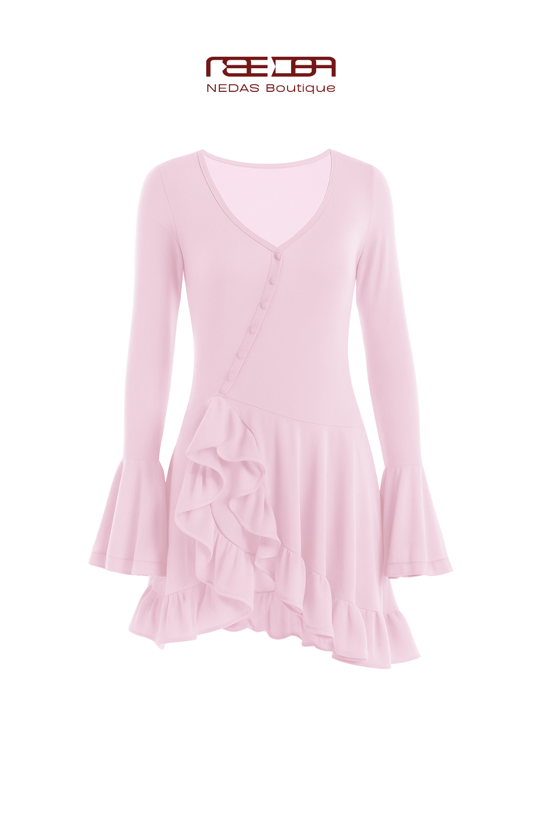 Arina - schulterfreies Minikleid mit Rüschen in Rosa