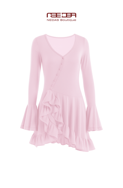 Arina - schulterfreies Minikleid mit Rüschen in Rosa