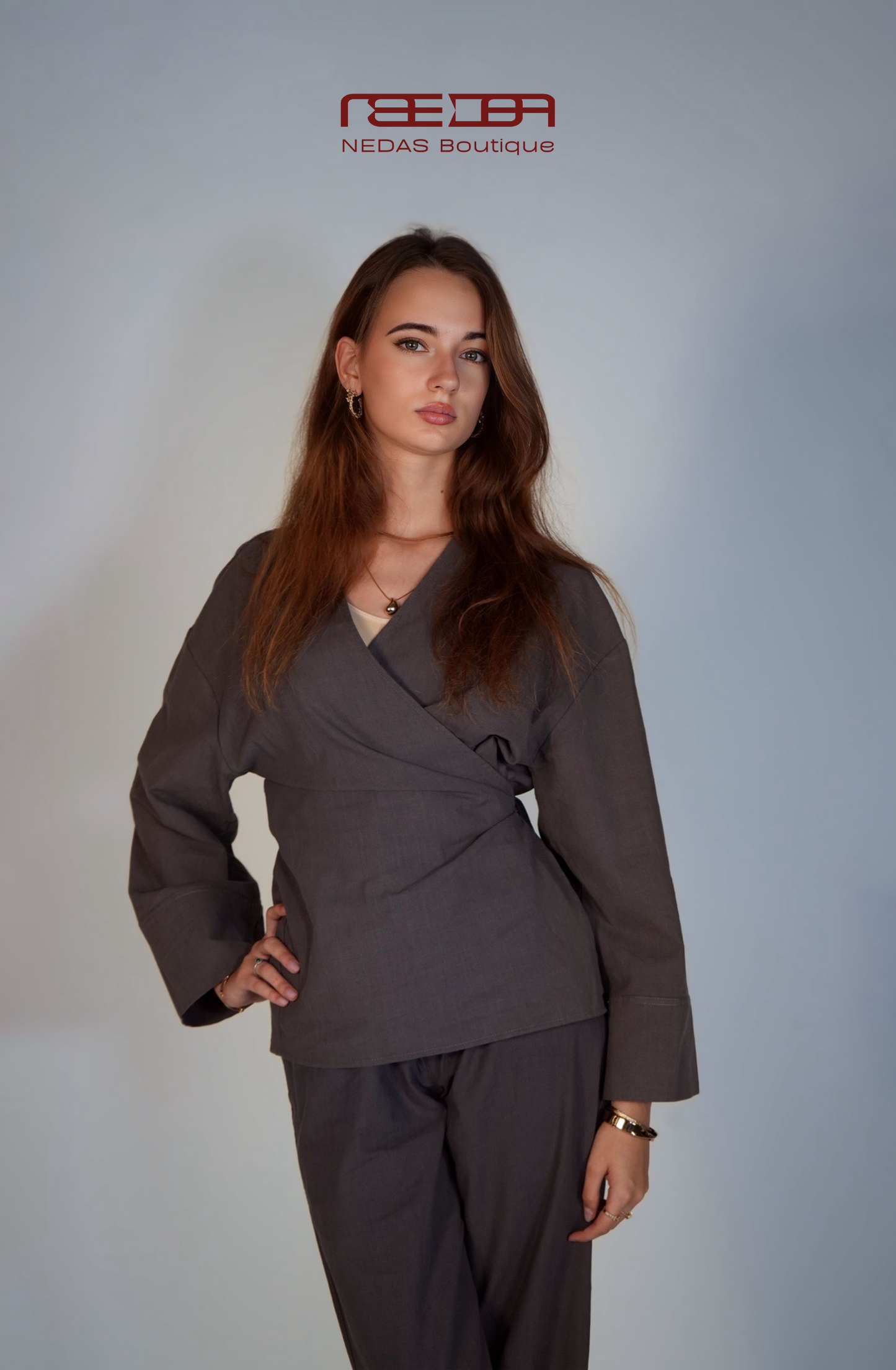 Leonie Lounge-Set im Kimono-Stil in Anthrazit