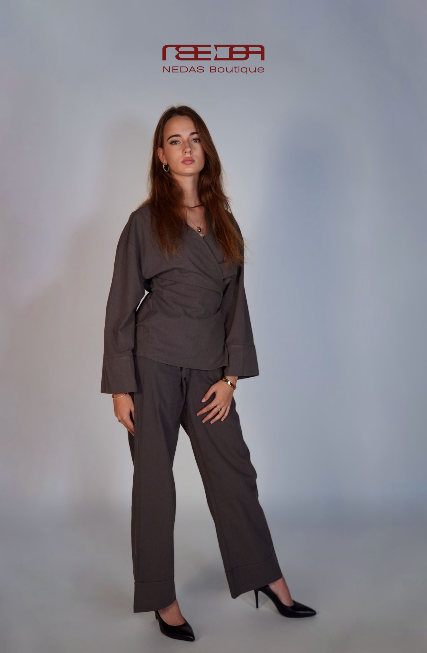 Leonie Lounge-Set im Kimono-Stil in Anthrazit