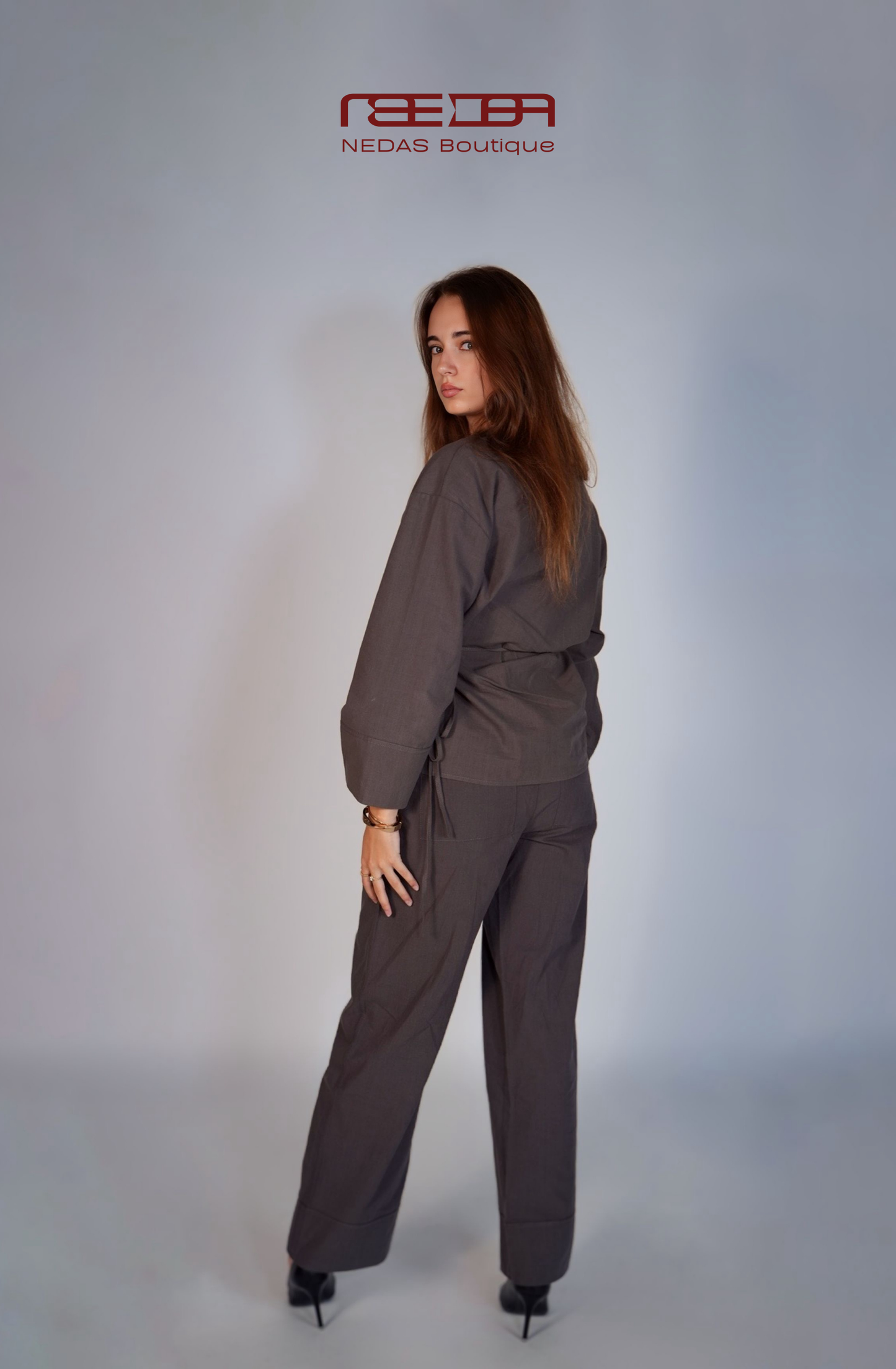 Leonie Lounge-Set im Kimono-Stil in Anthrazit