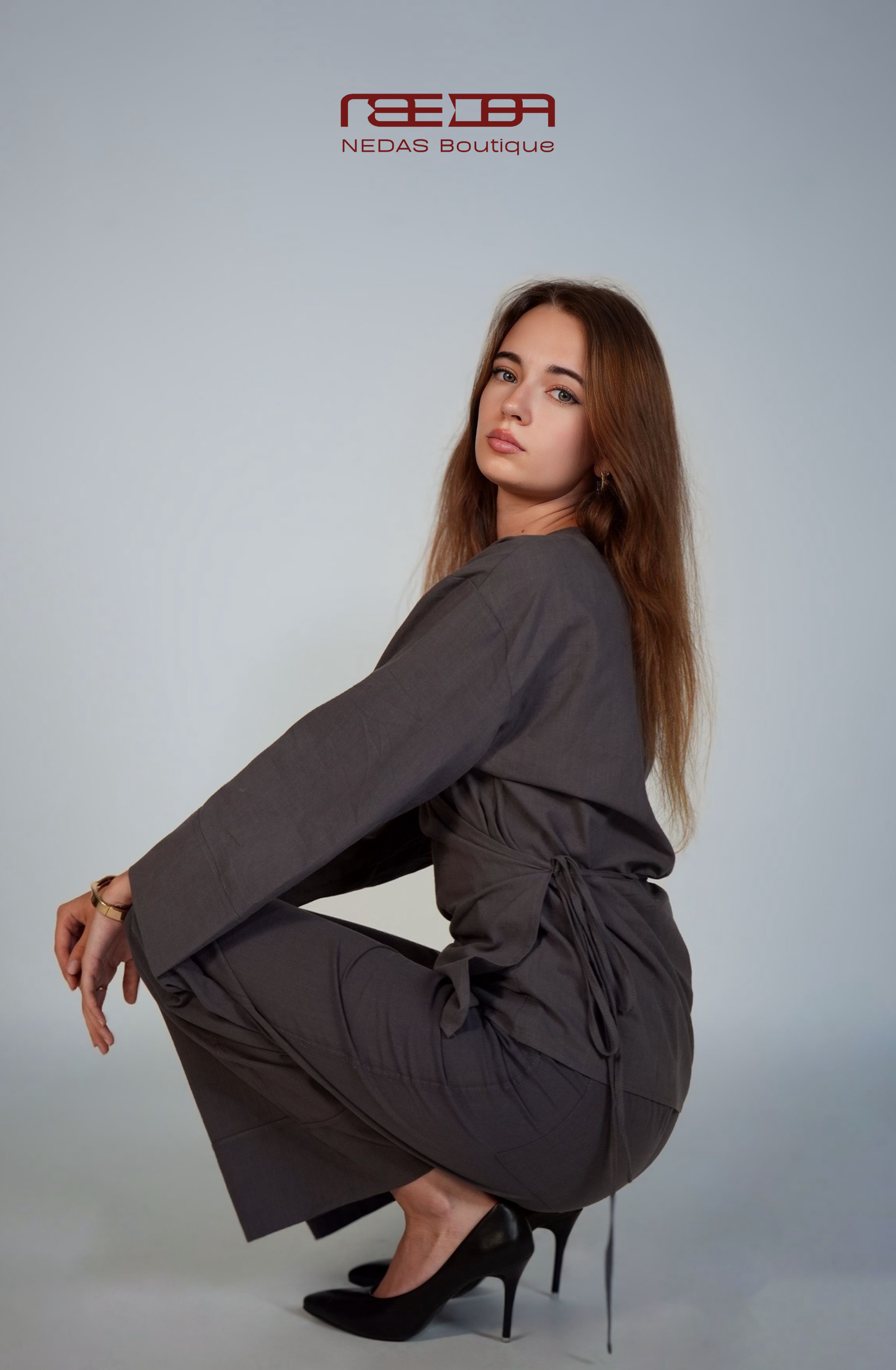 Leonie Lounge-Set im Kimono-Stil in Anthrazit