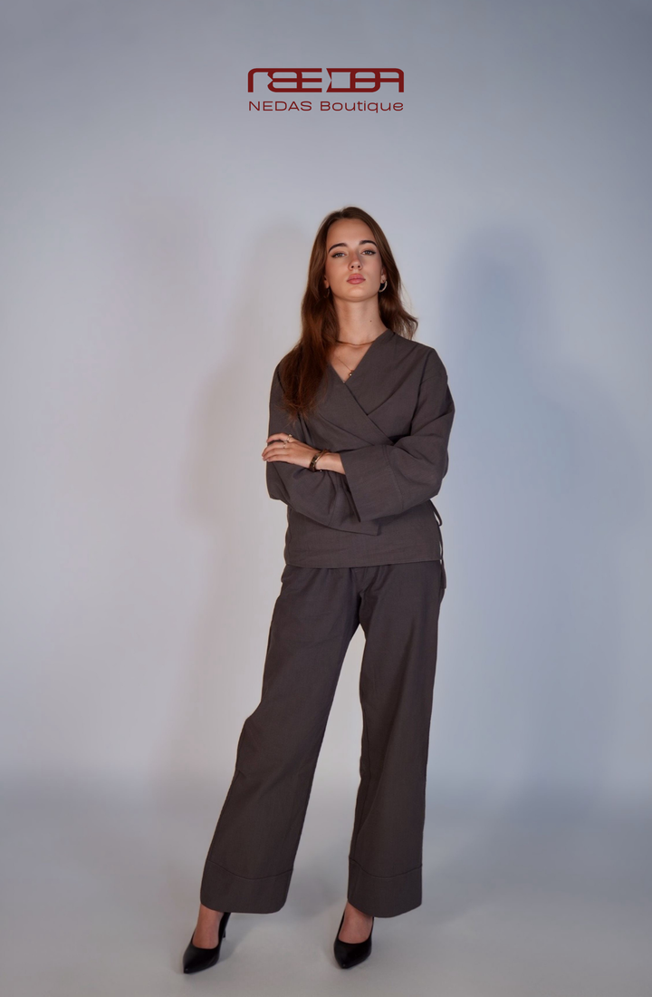 Leonie Lounge-Set im Kimono-Stil in Anthrazit