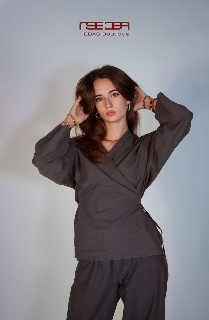 Leonie Lounge-Set im Kimono-Stil in Anthrazit