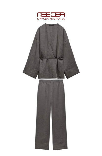 Leonie Lounge-Set im Kimono-Stil in Anthrazit