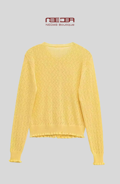 Gelber Strickcardigan und Top im Lochmuster-Design- Sun Kiss Set