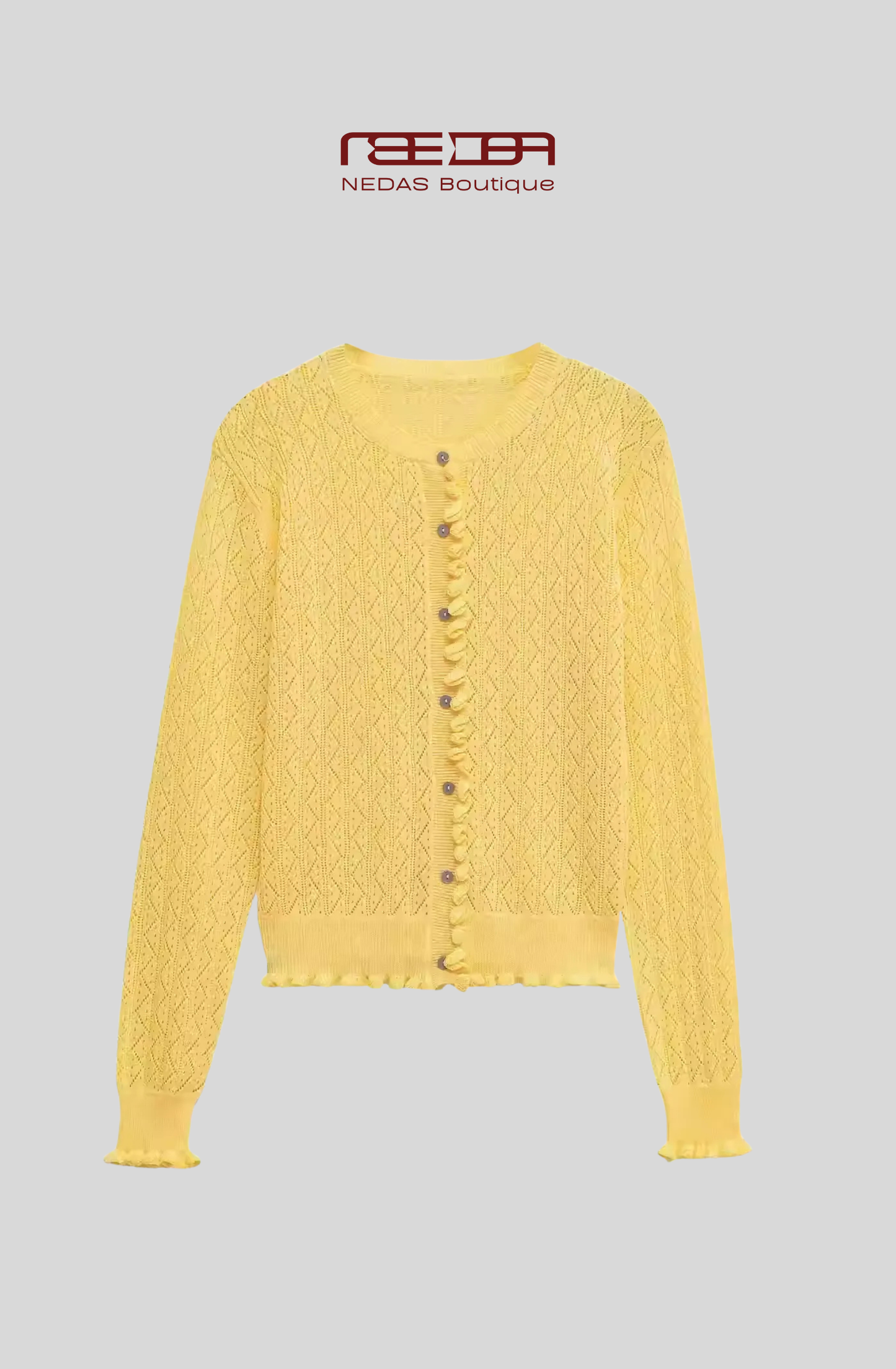 Gelber Strickcardigan und Top im Lochmuster-Design- Sun Kiss Set