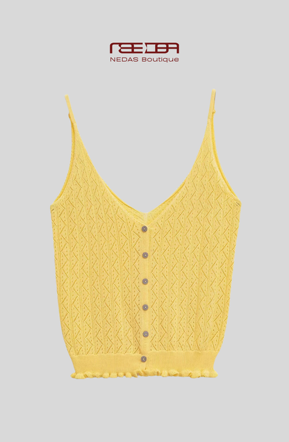 Gelber Strickcardigan und Top im Lochmuster-Design- Sun Kiss Set