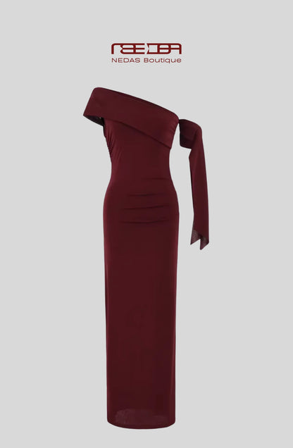 Ariya – Elegantes One-Shoulder-Maxikleid in Sandbeige